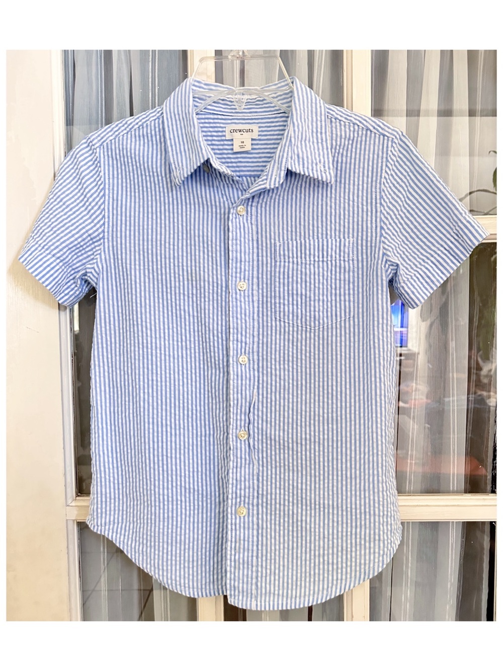 Crewcuts Light Blue & White Striped Short-Sleeve Button-Down